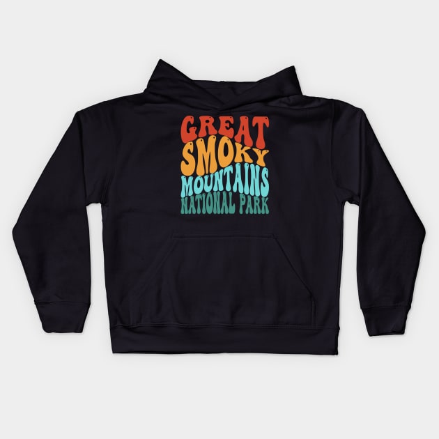 Great Smoky Mountains National Park Retro Vintage Typography Kids Hoodie by PodDesignShop
